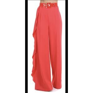 Elisabetta Franchi One Side Ruffle Wide Leg Pants In Red Size 42